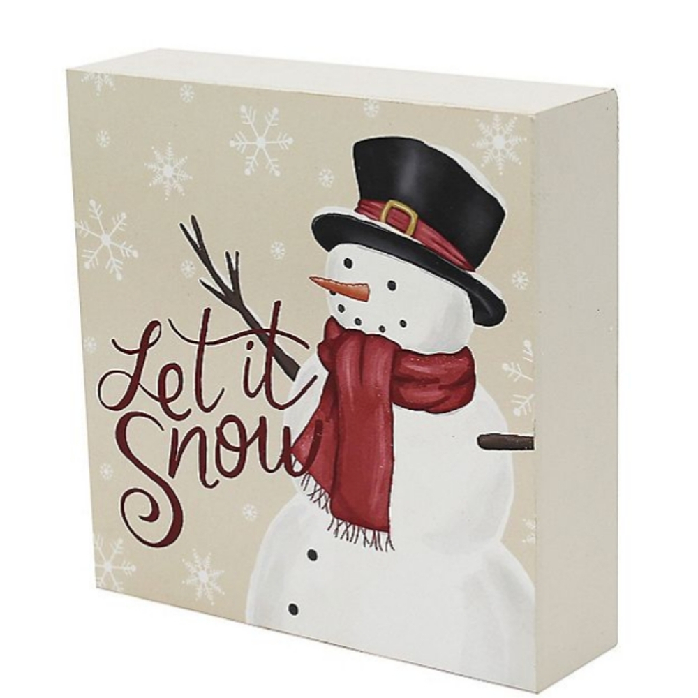 St Nicholas Sq snowman Let it Snow caption box. Still in the original box